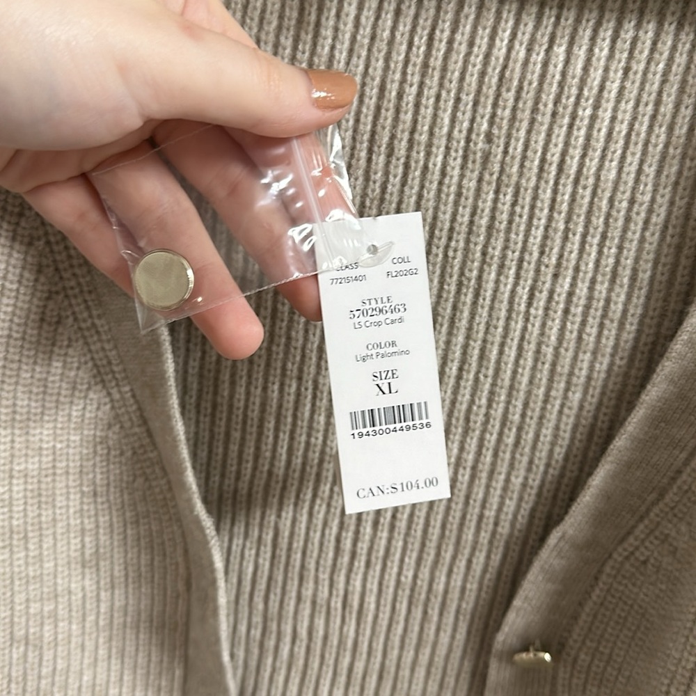 NWT White House Black Market Light Palomino Cropped Cardigan Size XL - Picture 6 of 9